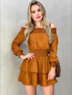 Vestido suede Skinny mostarda - Imagem 2