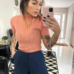 Blusa canelada lurex salmão