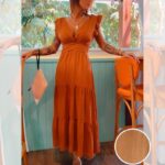 Vestido decote v marrom