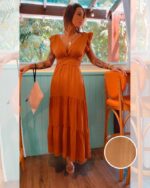 Vestido decote v marrom