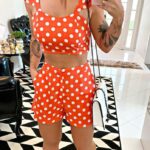 Conjunto poá laranja lastex