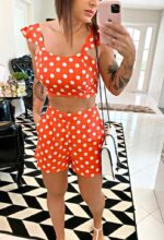 Conjunto poá laranja lastex