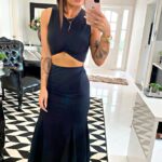 Conjunto saia e cropped preto sereia