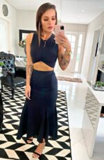 Conjunto saia e cropped preto sereia