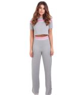 Conjunto mescla calça pantalona e cropped faixa rosa - Imagem 2