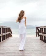 Vestido longo devore off white