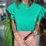 Blusa com babado verde Nicole