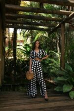 Conjunto calça e cropped poá preto