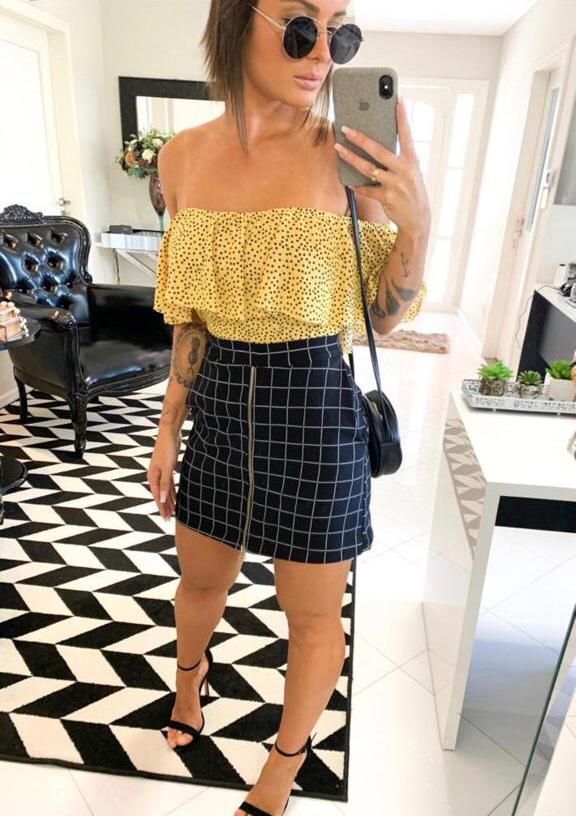 15163448352-15163373551-3551-1.jpg Blusa ombro a ombro poá amarelo - Imagem 1