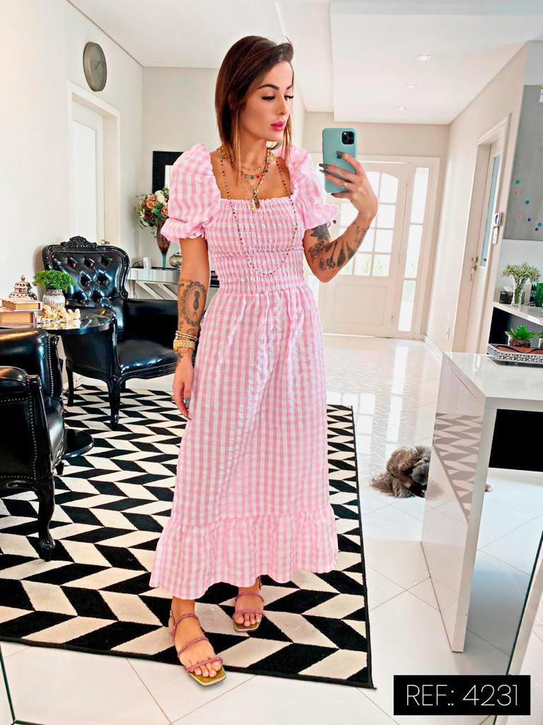 15177001310-42312.jpg Vestido xadrez rosa - Imagem 1