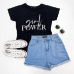 T-shirt girl power preto