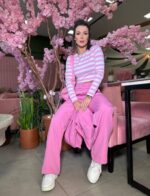 Blusa manga longa listrado rosa Ana
