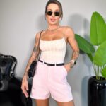 Shorts alfaiataria Rebeca rosa