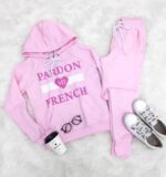 Conjunto moletom PARDON MY FRENCH rosa - TAMANHO M