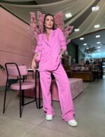 Blazer over com forro Clara rosa